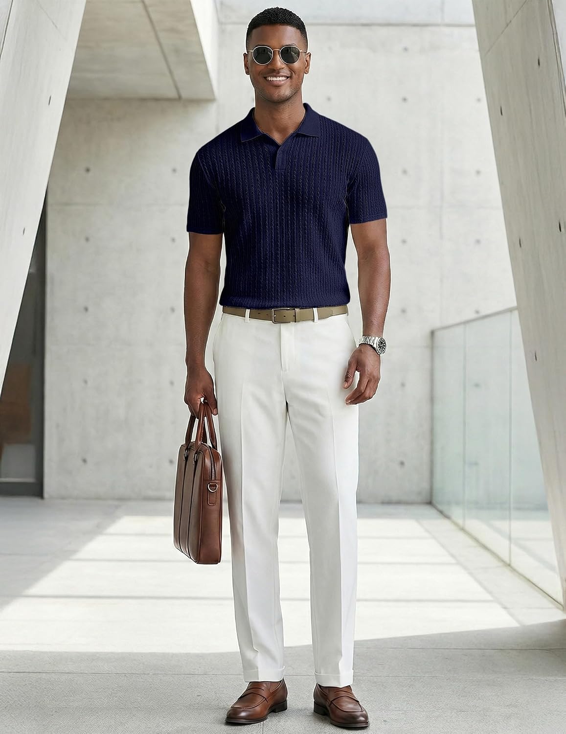 JMIERR Men's Textured Polo Shirt Short Sleeve