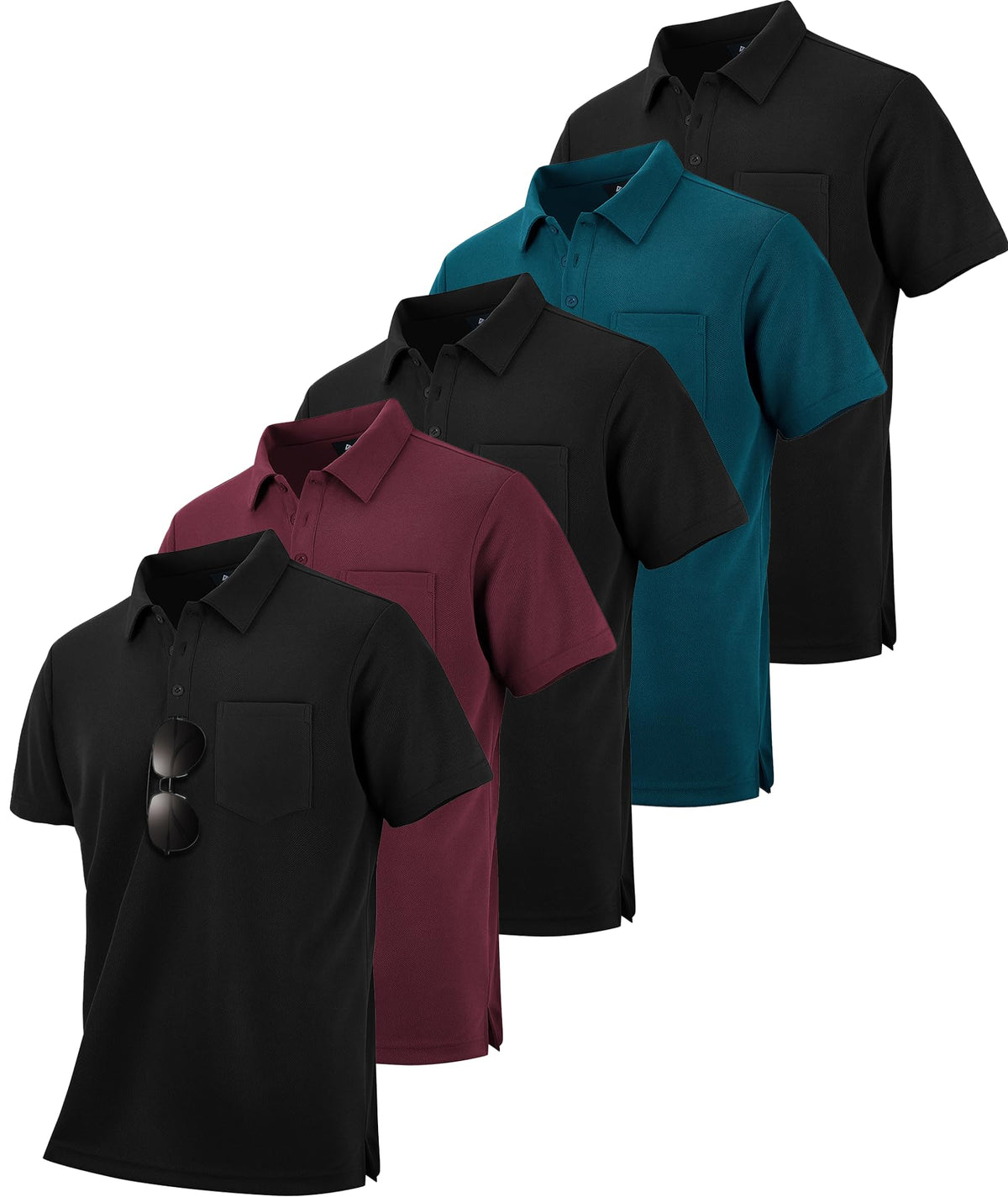 SCODI 5 Pack Mens Pocket Polo Shirts Short Sleeve Golf Casual Work T-Shirt
