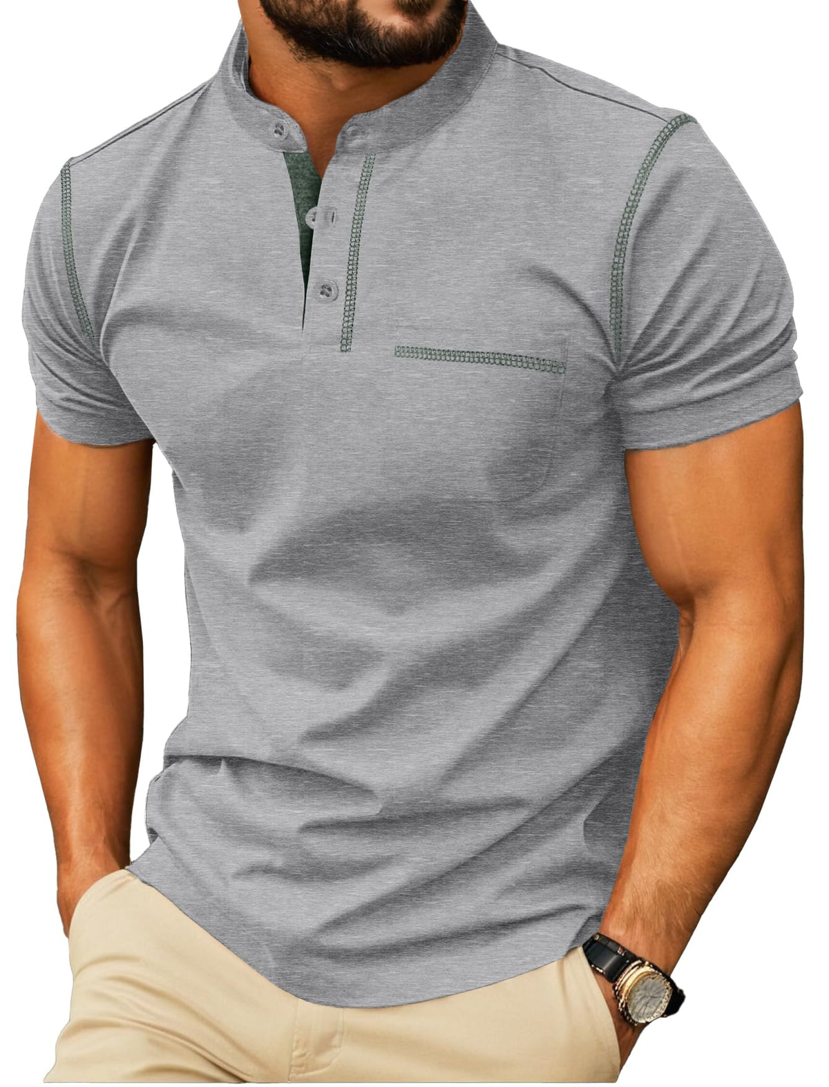 Sailwind Mens Henley Shirts Short Sleeve Summer Casual Classic Cotton T Shirts Pocket Button Shirt