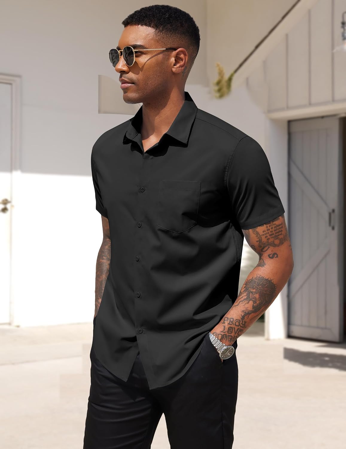 COOFANDY Men's Short Sleeve Casual Button Down Shirt Business Untucked Dress Shirts with Pocket
