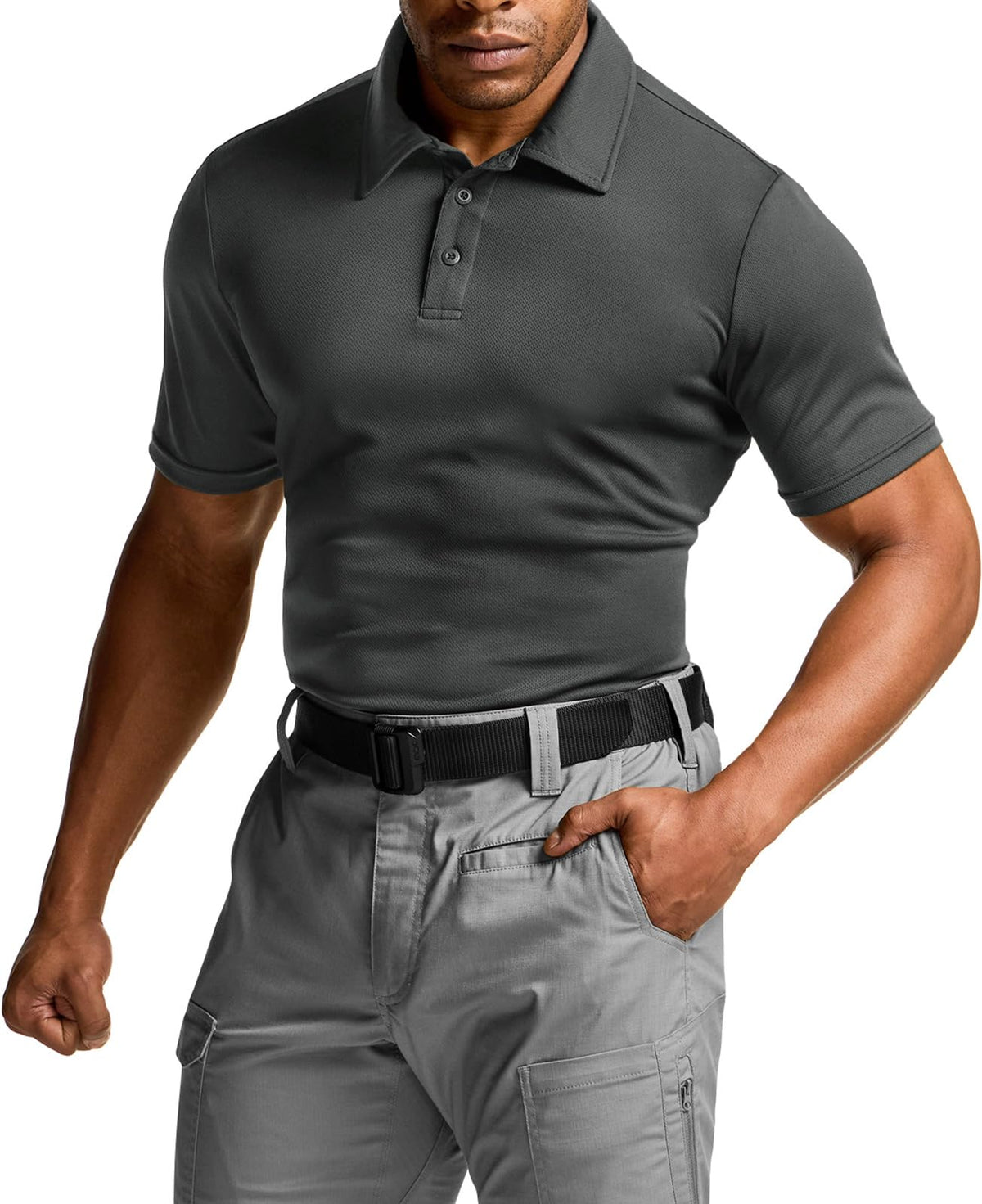 CQR Men's Quick Dry Tactical Polo Shirt, Lightweight Breathable Performance Polo, Short Sleeve UPF 50+ Outdoor Golf Shirt