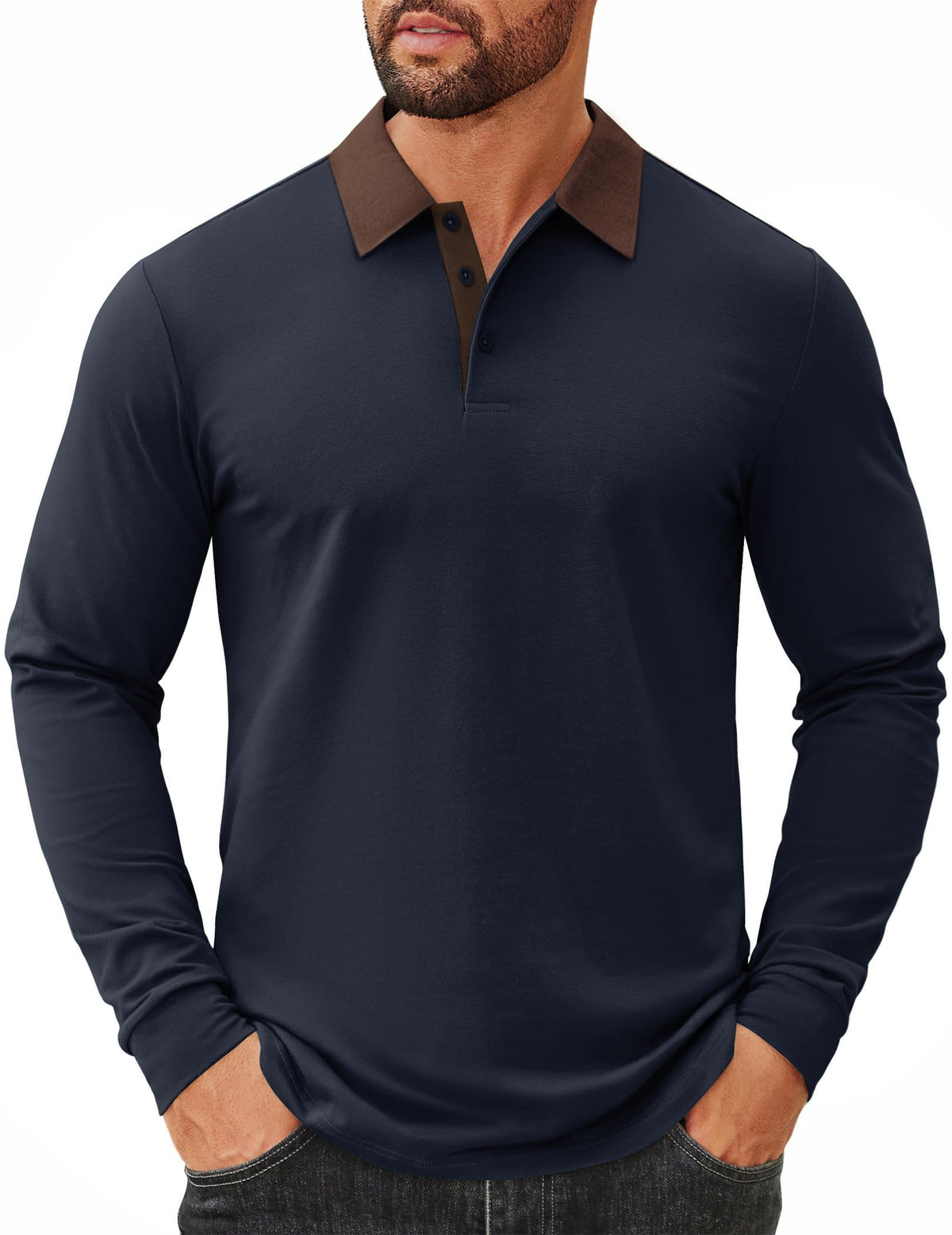 COOFANDY Mens Long Sleeve Polo Shirts Cotton Collared Shirts Casual Business Polo Classic Golf T Shirts