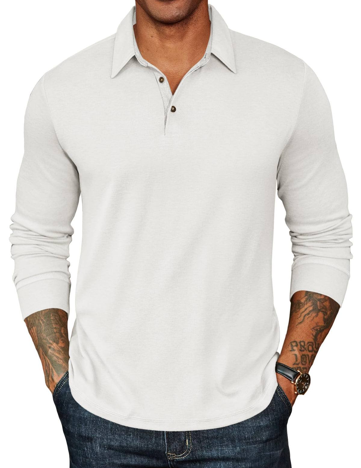 COOFANDY Mens Long Sleeve Polo Shirts Classic Casual Button Polo Tee