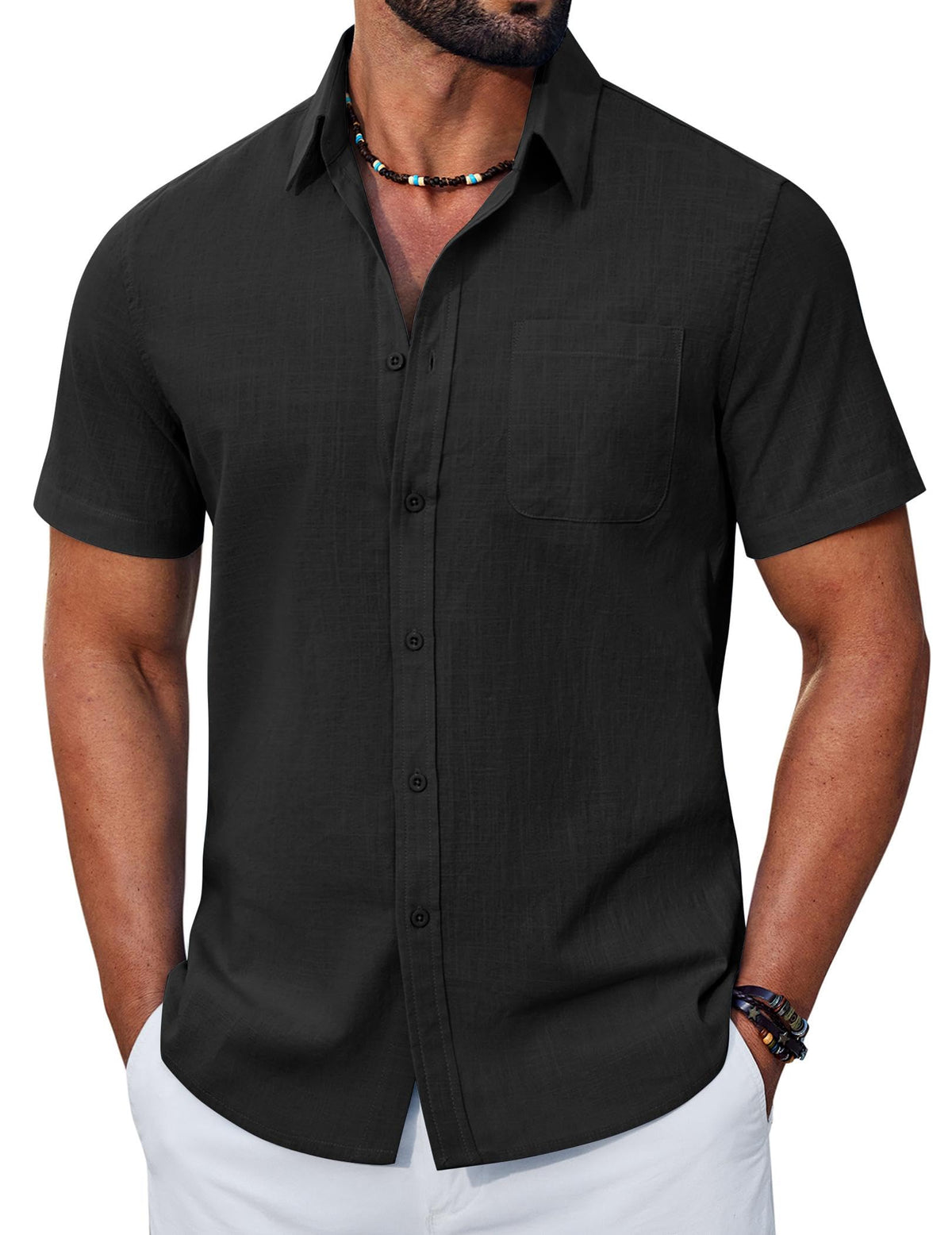 COOFANDY Mens Button Down Shirt Short Sleeve Casual Stylish Cotton Shirts Linen Textured Summer Beach Wedding Shirt