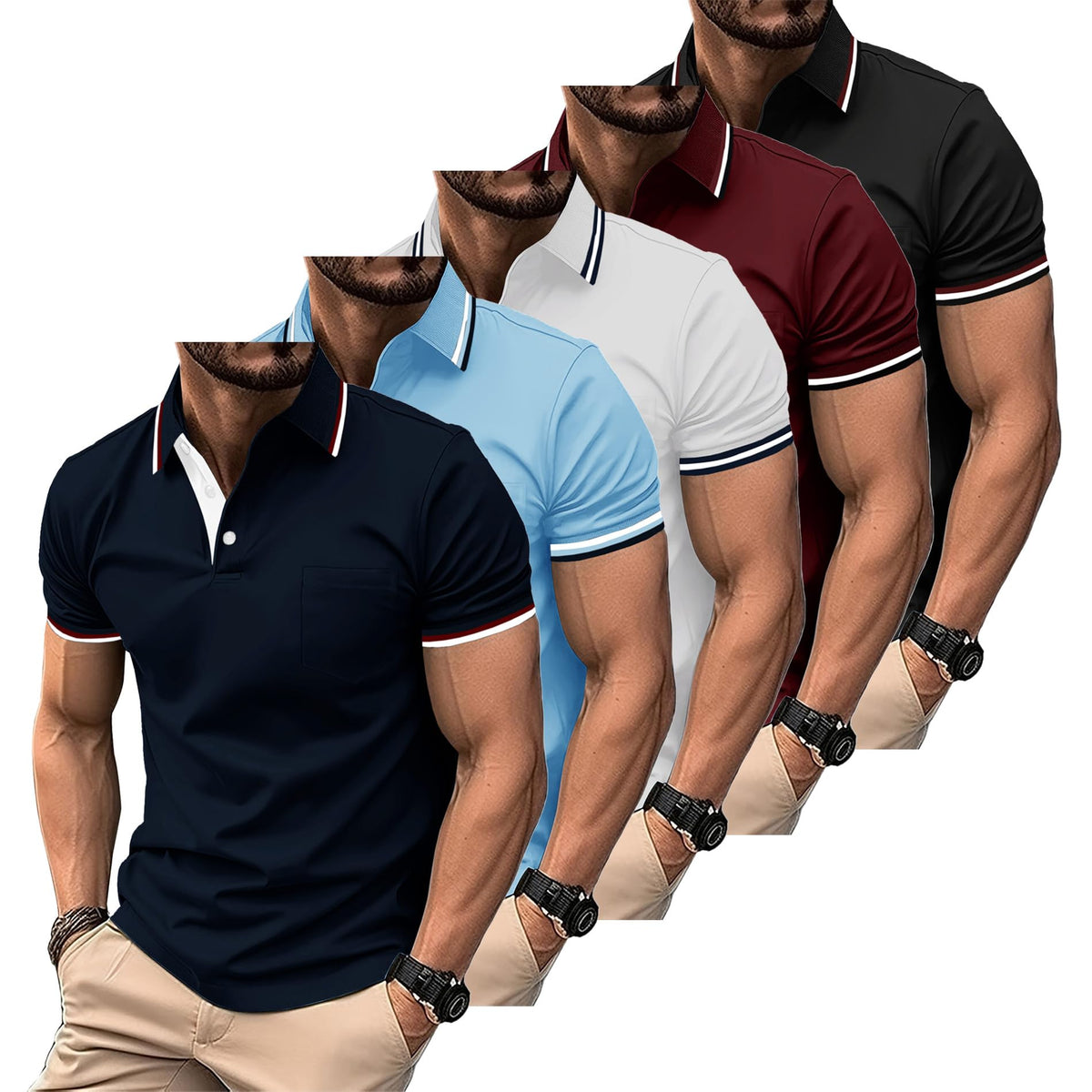 SWISSWELL 5 Pack Mens Polo Shirts Short Sleeve with Pocket Performance Golf Polos for Men Casual Collared Athletic T-Shirt