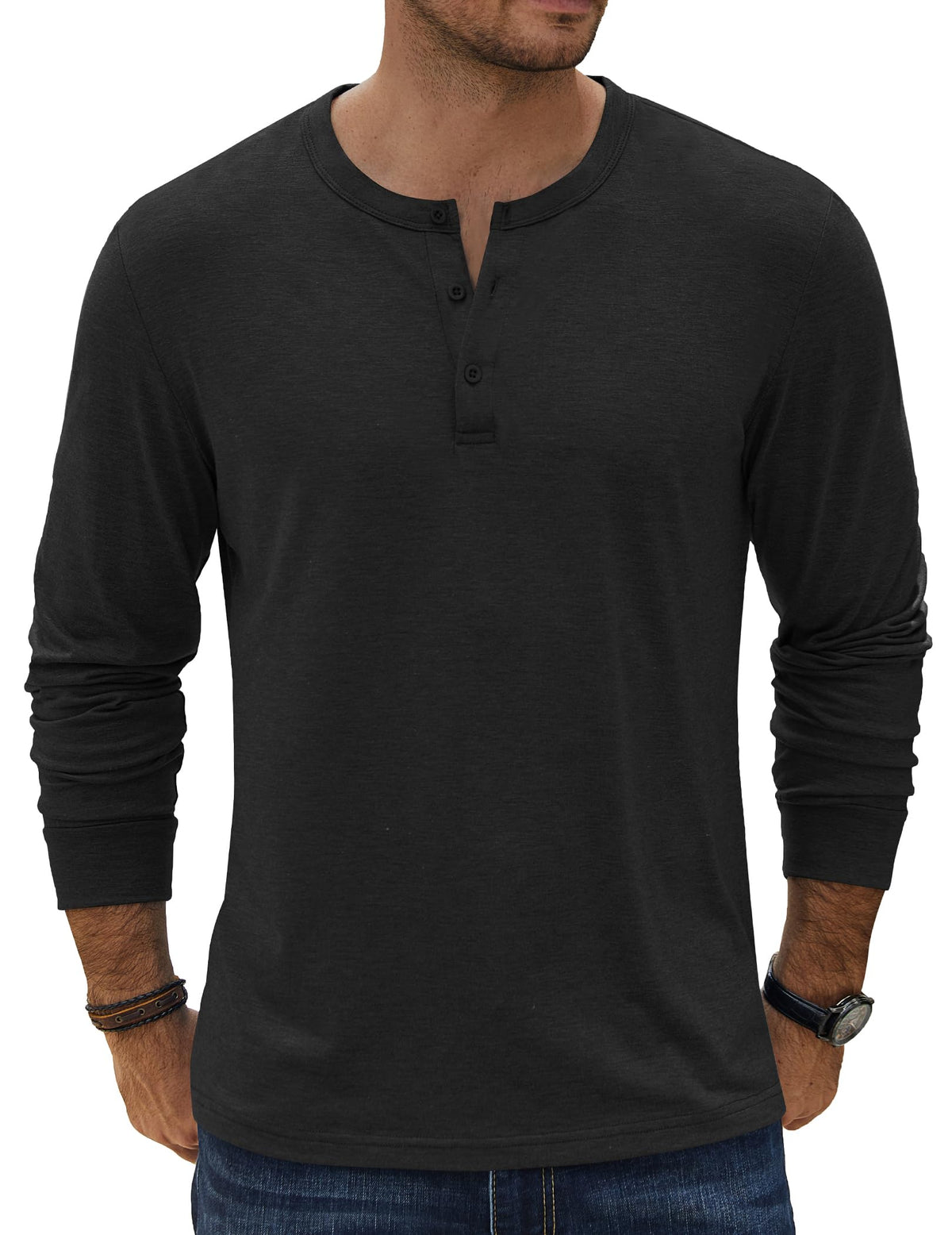COOFANDY Men's Henley T-Shirt Long Sleeve Casual Lightweight Pullover Shirts Soft Stretch Basic Tees Fall Tops
