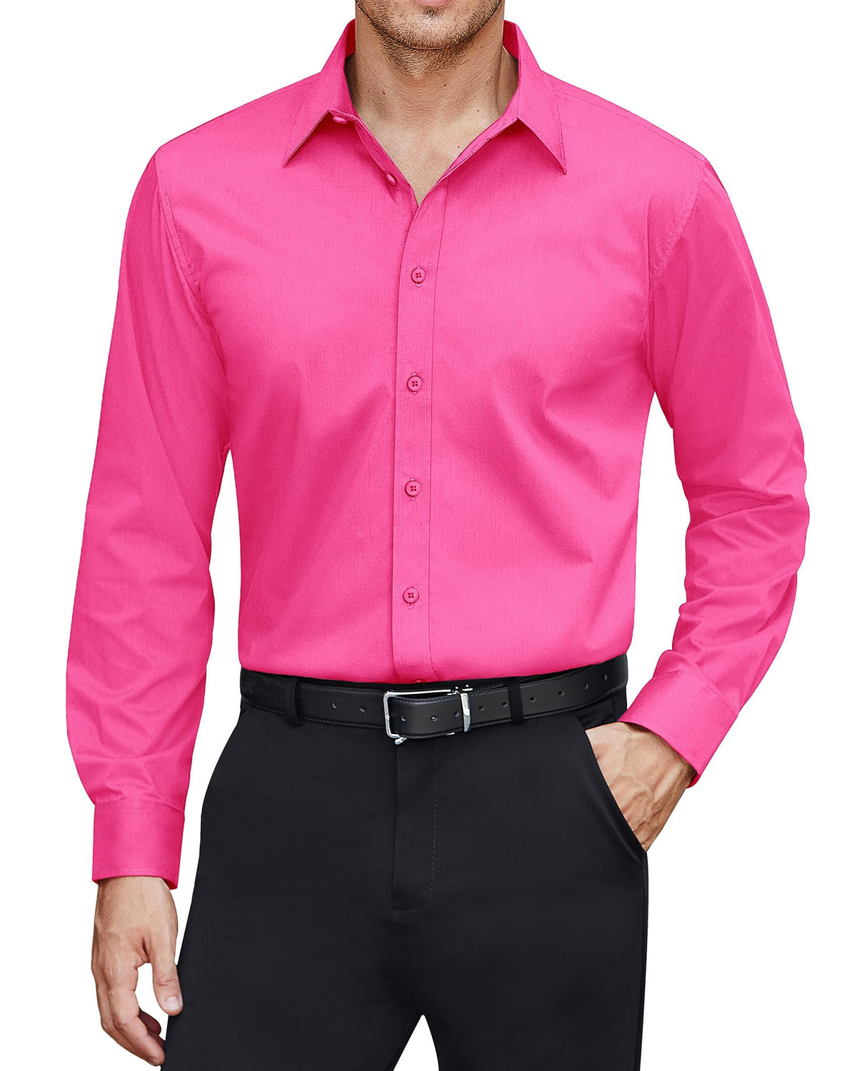 J.VER Men's Dress Shirts Stretch Stain Shield Long Sleeve Solid Formal Shirt Business Casual Button Down Shirts