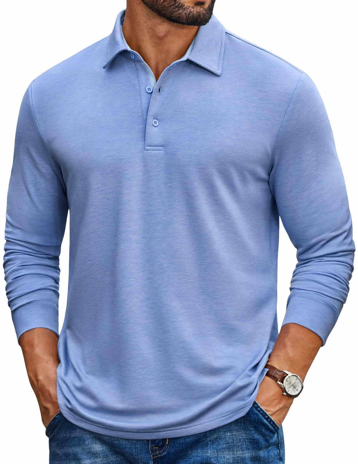 COOFANDY Mens Long Sleeve Polo Shirt Casual Polo Tshirt Collared Golf Shirt