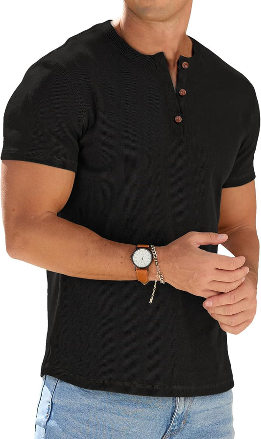 Sailwind Mens Muscle Henley Shirts Lightweight Workout T-Shirt Gym Tee Athletic Short Sleeve with Button
