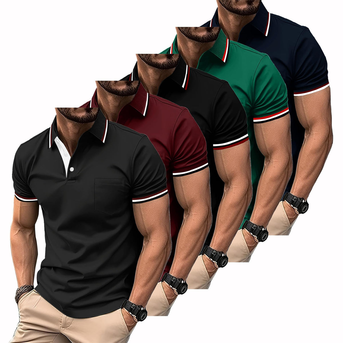 SWISSWELL 5 Pack Mens Polo Shirts Short Sleeve with Pocket Performance Golf Polos for Men Casual Collared Athletic T-Shirt