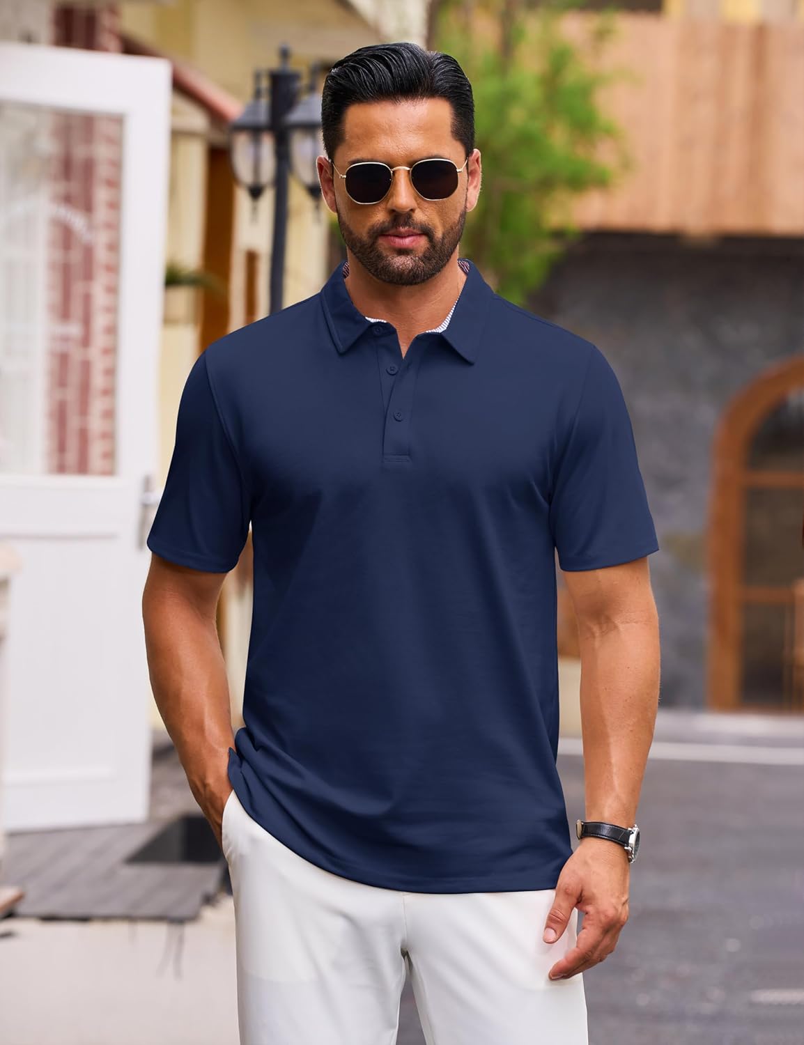 Cotrasen Men's Polo Shirts Short Sleeve Classic Fit Cotton Pique Casual Tee