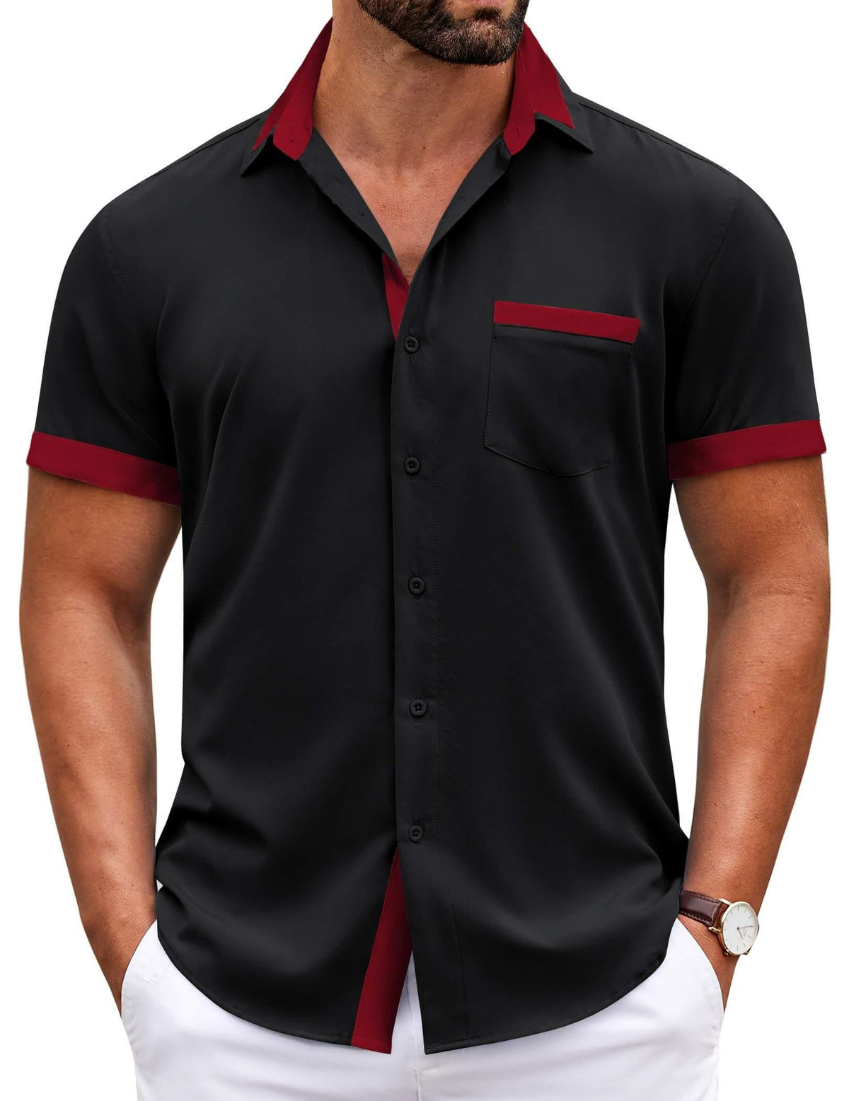 COOFANDY Mens Short Sleeve Button Down Shirts Casual Wrinkle Free Dress Shirt Plaid Collar Summer Shirts