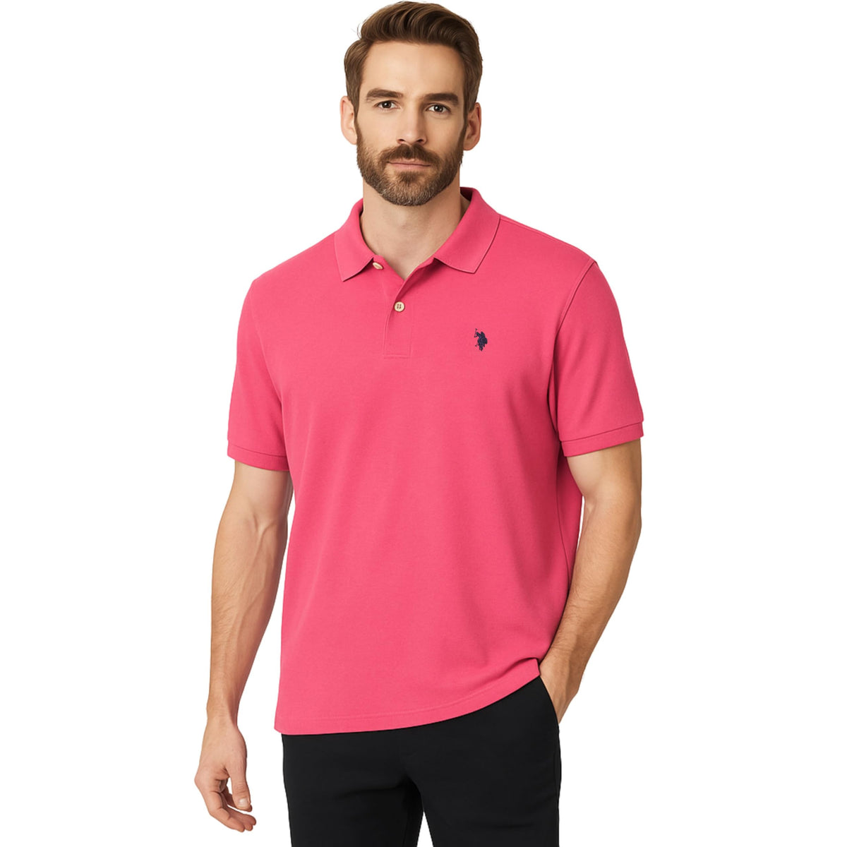 U.S. Polo Assn. Men's Classic Polo Shirt, Two-Button Closure Pique Polo Shirt, Summer Fashion Golf Shirt