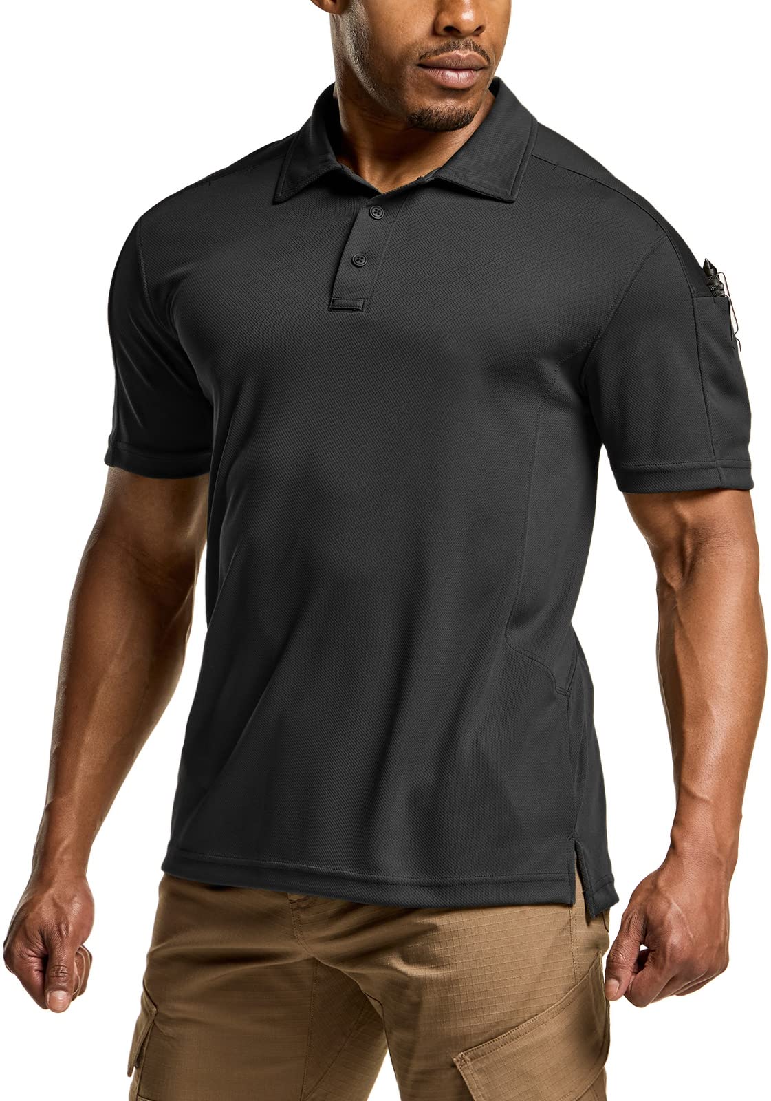 CQR Men's Quick Dry Tactical Polo Shirt, Lightweight Breathable Performance Polo, Short Sleeve UPF 50+ Outdoor Golf Shirt