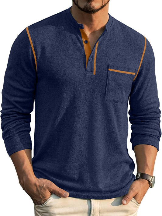 COOFANDY Men's Henley Long Sleeve Shirts Casual Button T-Shirt Pullover Basic Tees with Pocket