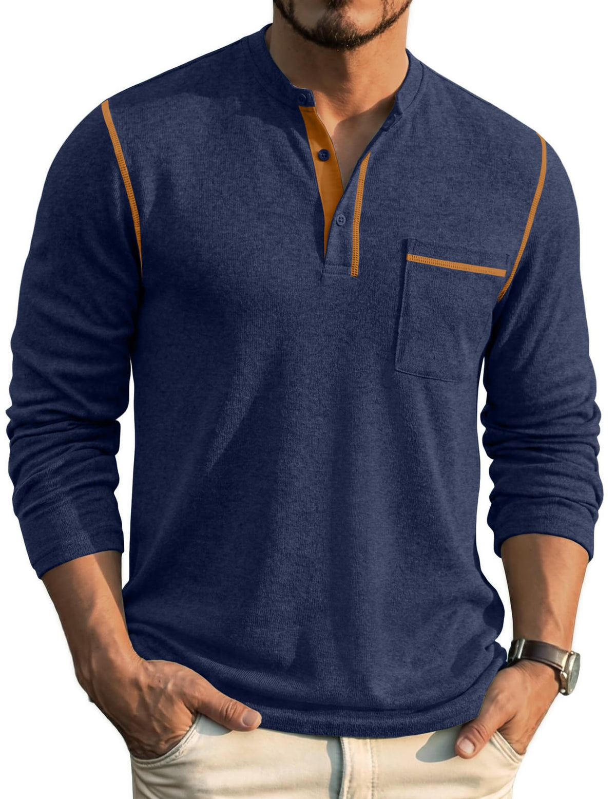 COOFANDY Men's Henley Long Sleeve Shirts Casual Button T-Shirt Pullover Basic Tees with Pocket