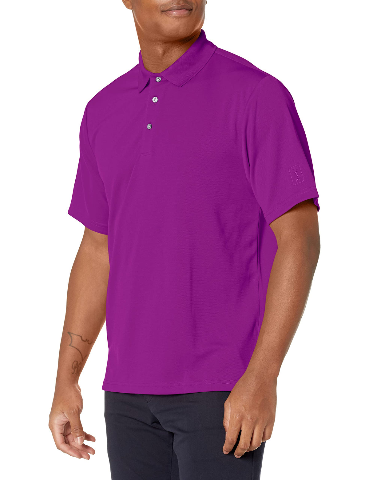 PGA Tour Men's Airflux Solid Mesh Short Sleeve Classic Golf Polo Shirt