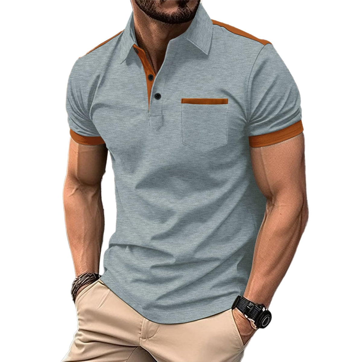 Mens Casual Polo Shirts Classic Short Sleeve Golf Shirt Fashion Button Cotton Top with Pocket