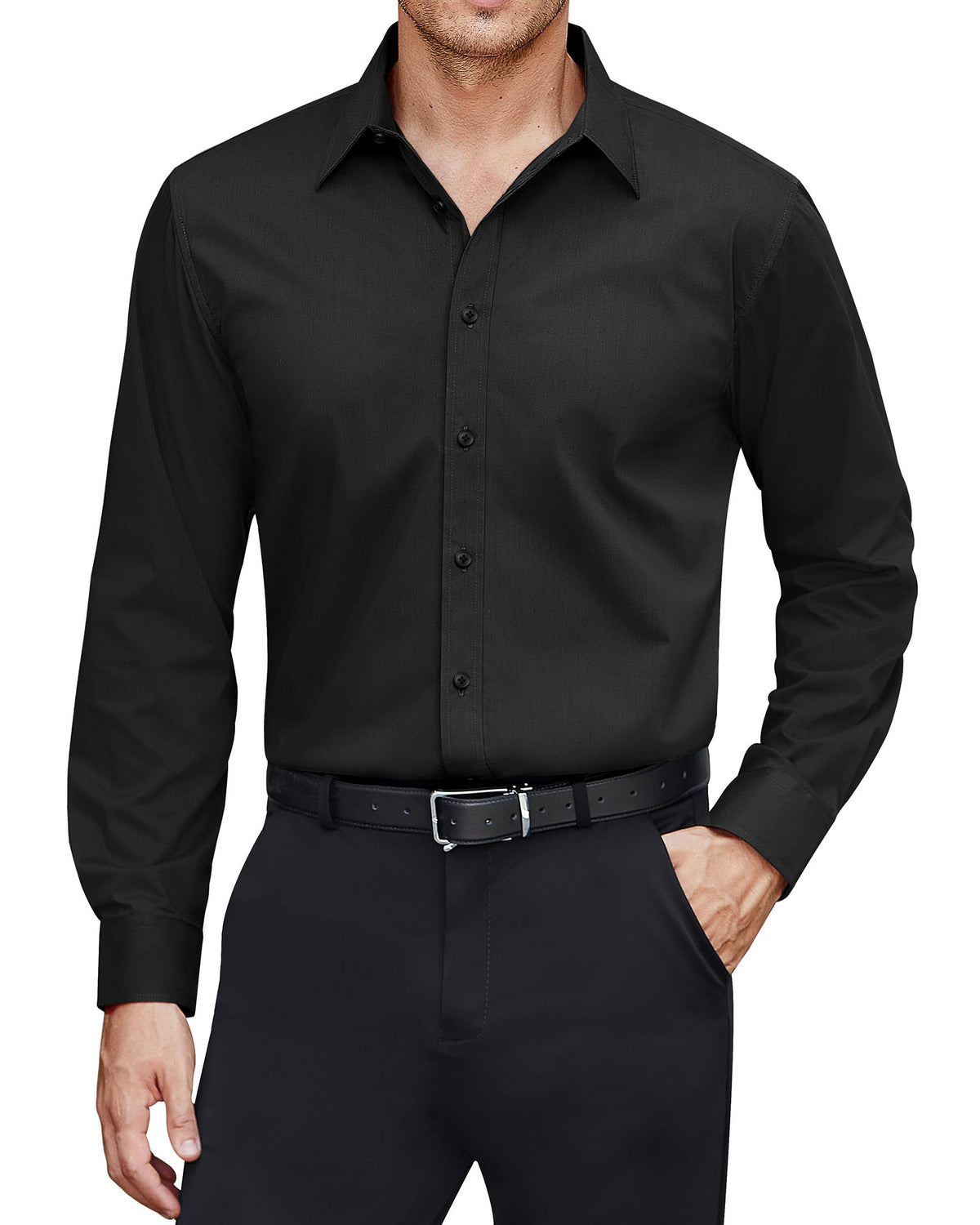 J.VER Men's Dress Shirts Stretch Stain Shield Long Sleeve Solid Formal Shirt Business Casual Button Down Shirts