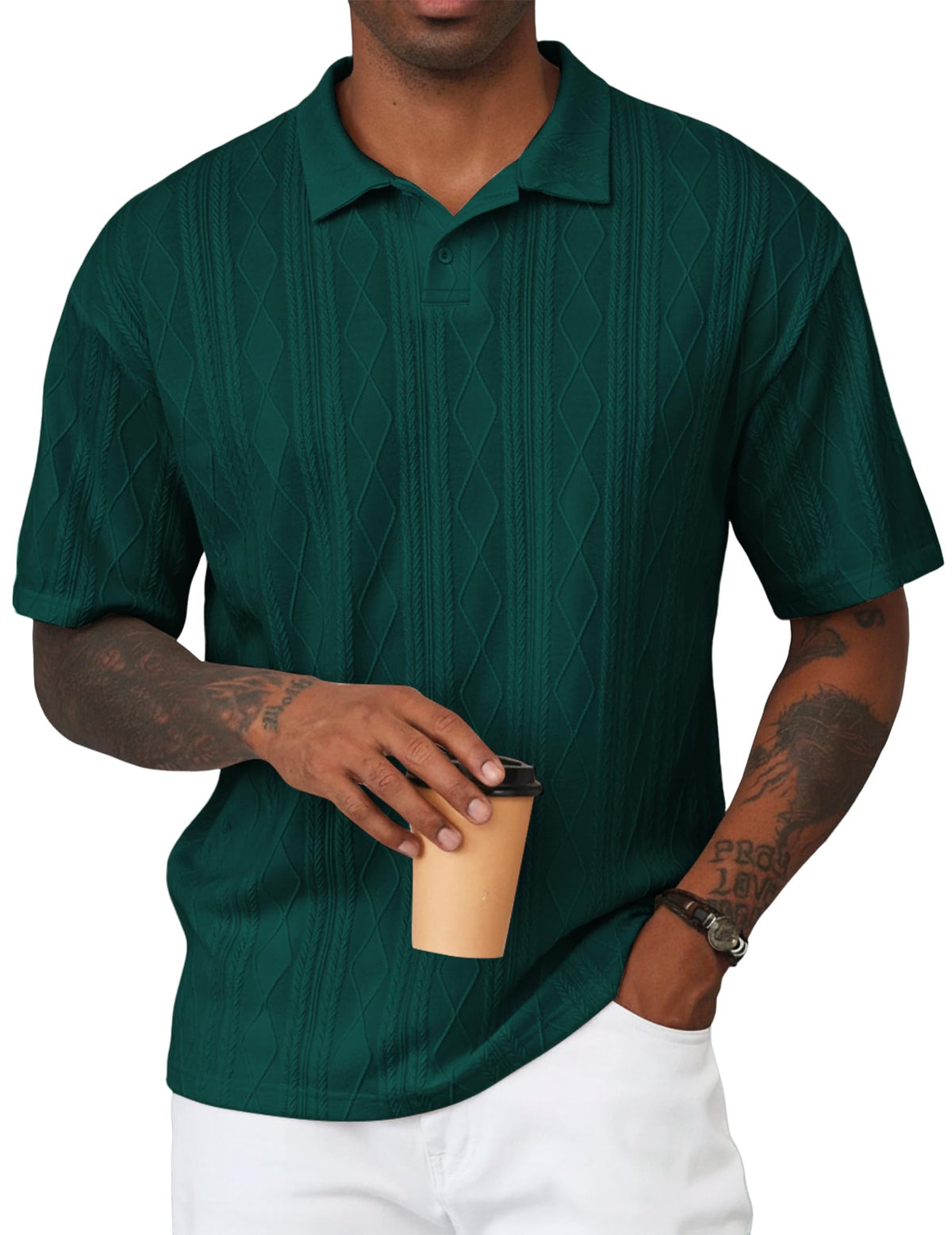 JMIERR Mens Polo Shirt Textured Knit Button Casual Short Sleeve Summer Vacation Beach Stretchy Golf Shirts