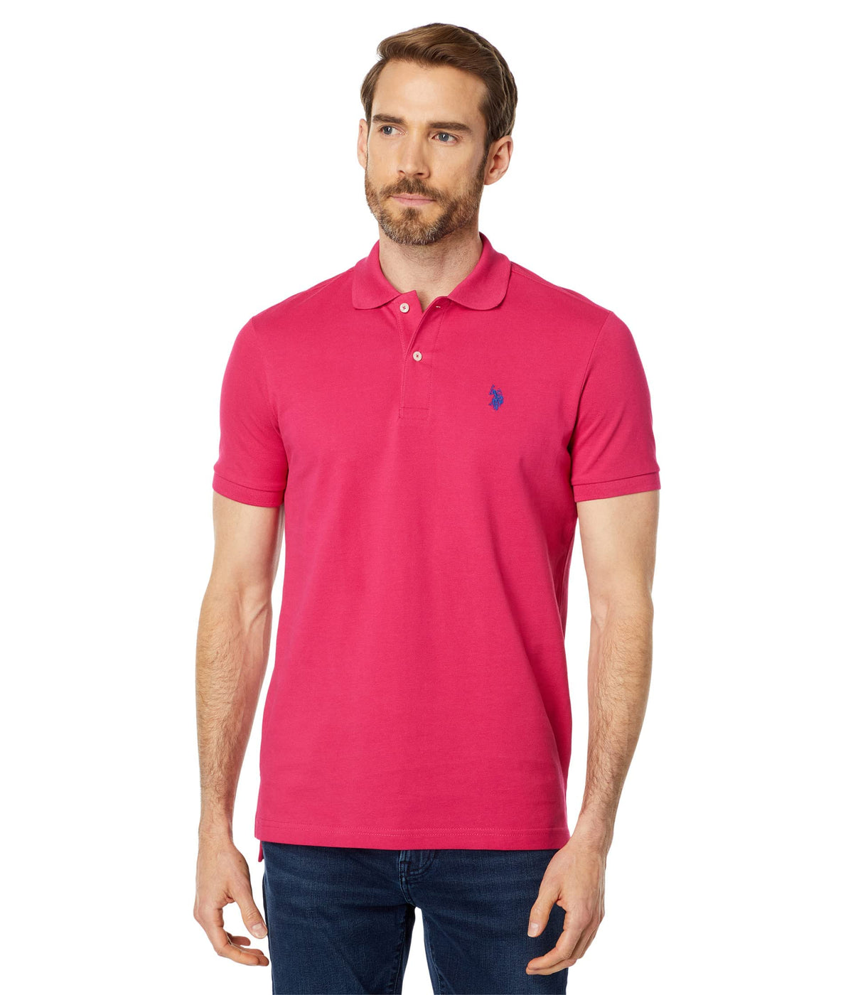 U.S. Polo Assn. Men's Classic Polo Shirt, Two-Button Closure Pique Polo Shirt, Summer Fashion Golf Shirt