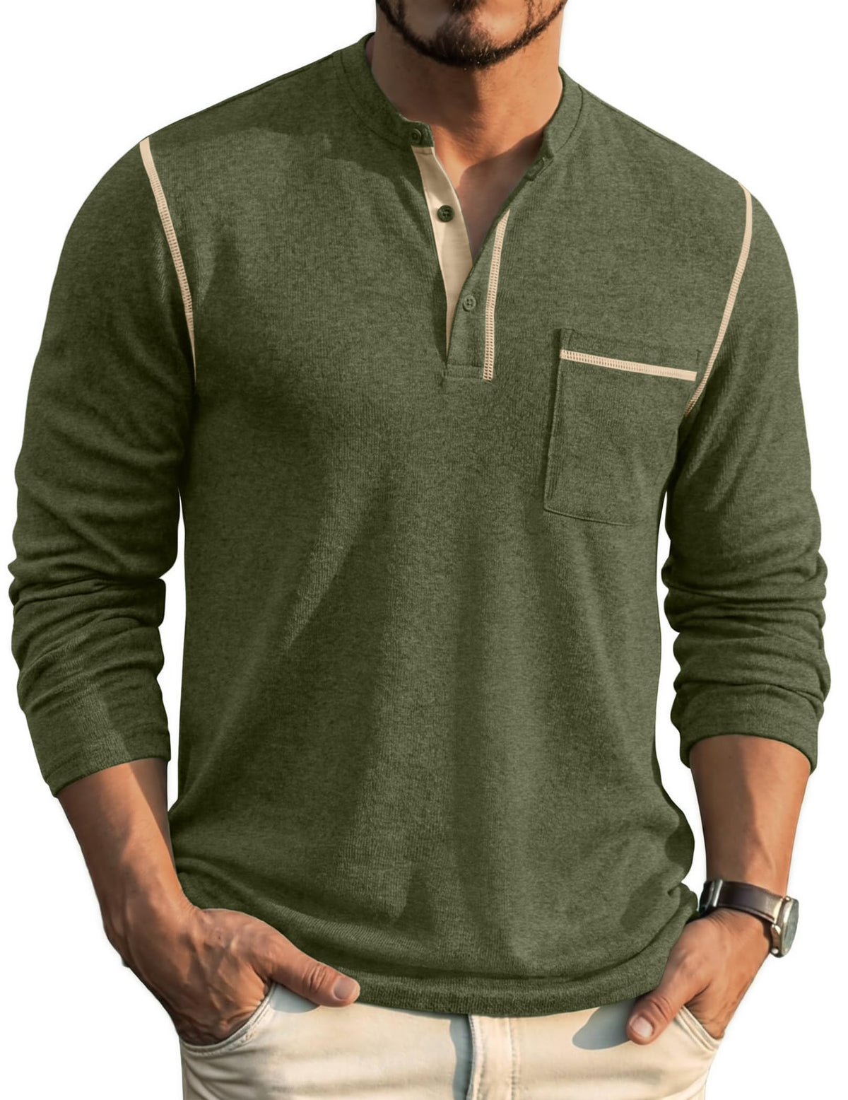 COOFANDY Men's Henley Long Sleeve Shirts Casual Button T-Shirt Pullover Basic Tees with Pocket
