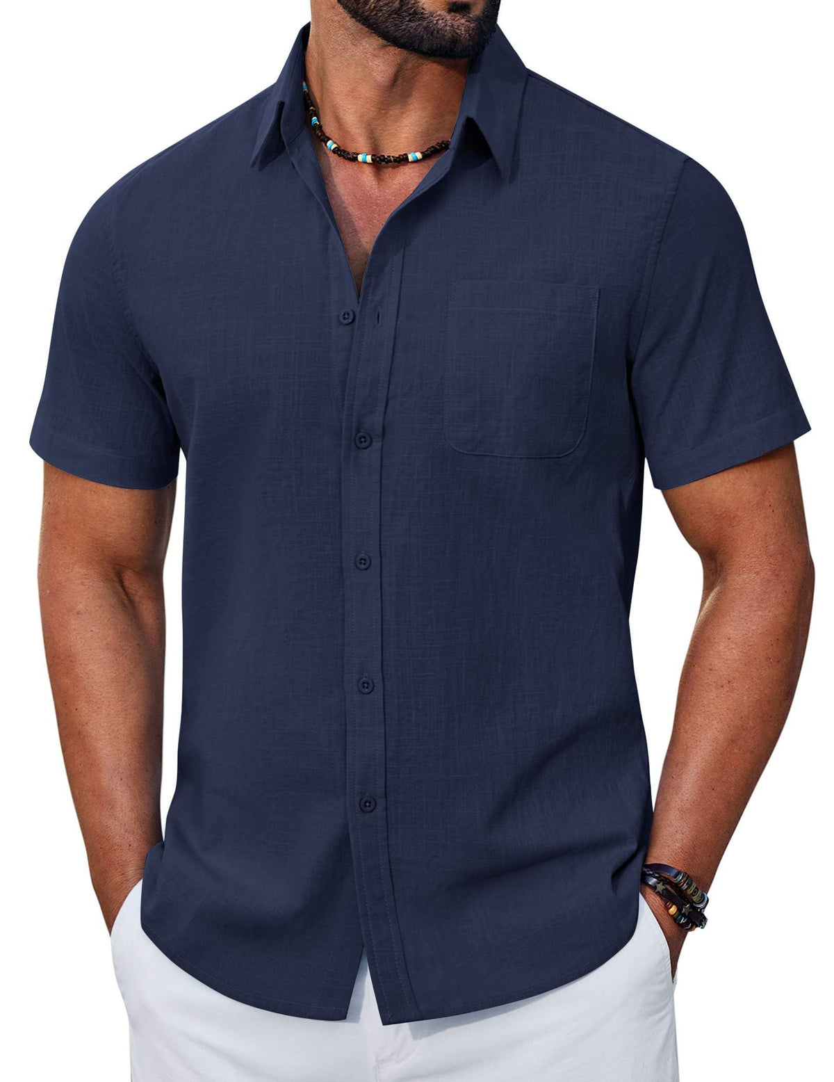 COOFANDY Mens Button Down Shirt Short Sleeve Casual Stylish Cotton Shirts Linen Textured Summer Beach Wedding Shirt
