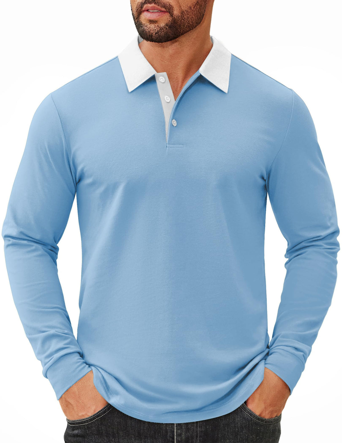 COOFANDY Mens Long Sleeve Polo Shirts Cotton Collared Shirts Casual Business Polo Classic Golf T Shirts
