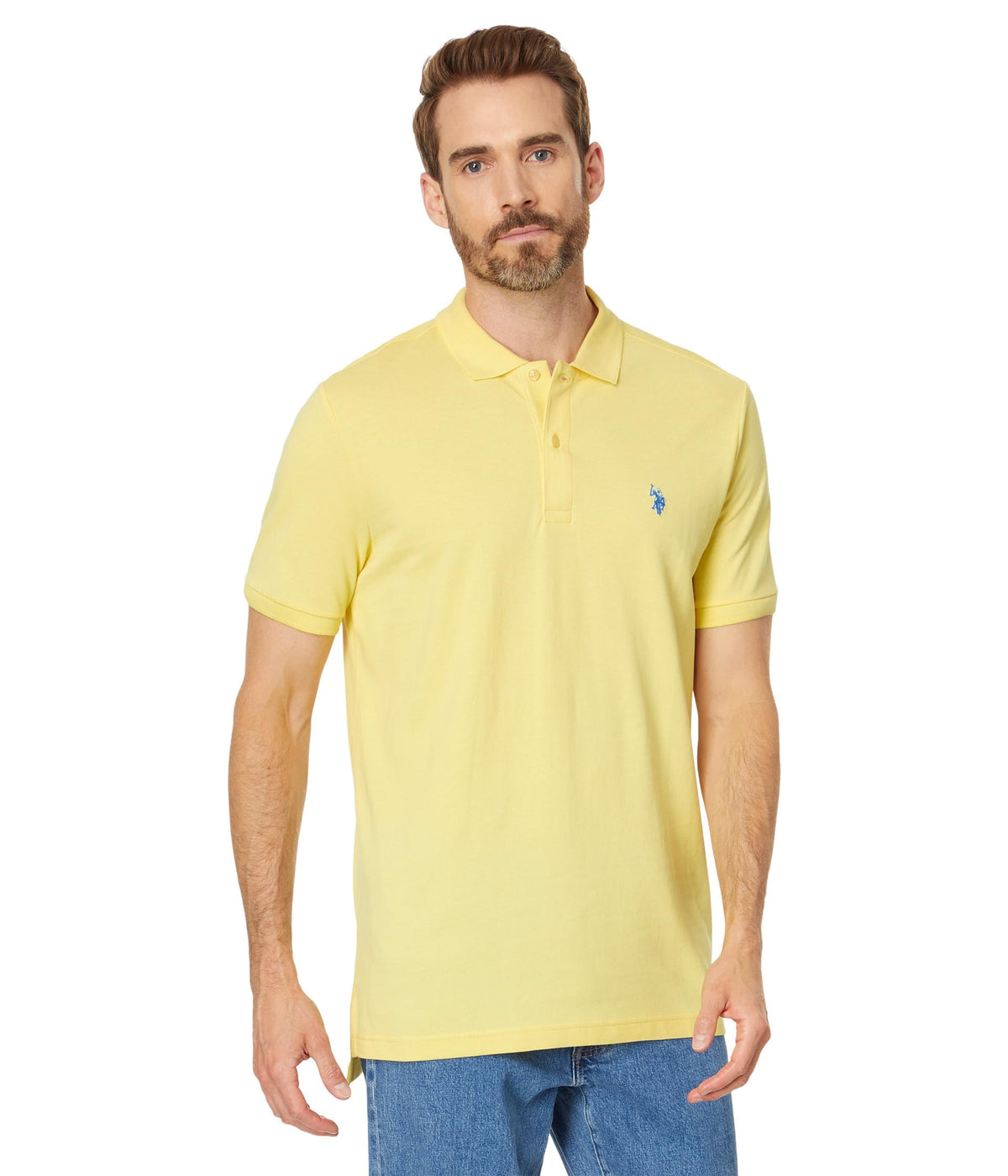 U.S. Polo Assn. Men's Classic Polo Shirt, Two-Button Closure Pique Polo Shirt, Summer Fashion Golf Shirt