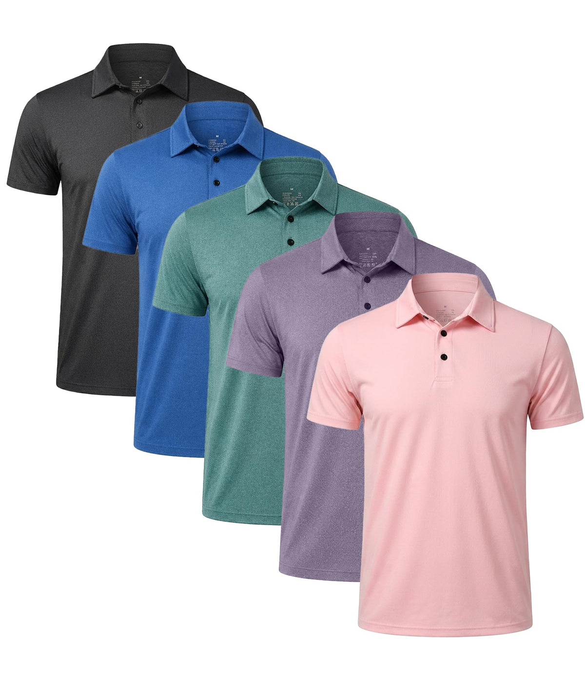 5 Pack Men's Polo Shirts Short Sleeve Golf T Shirt Performance Casual