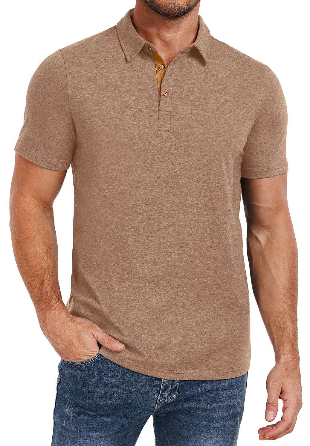 PEGENO Mens Polo Shirts Short Sleeve Casual Cotton Golf Shirts Performance Polo Shirts for Men