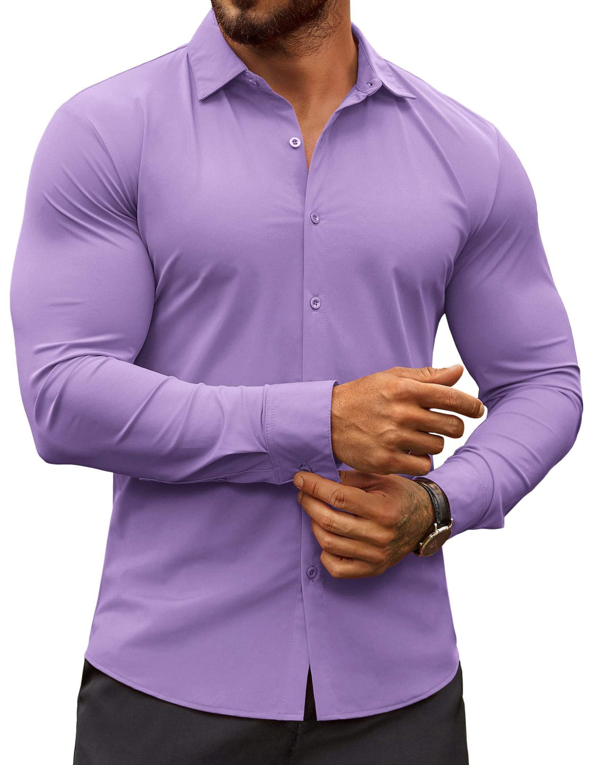 COOFANDY Men's Muscle Fit Dress Shirts Wrinkle-Free Long Sleeve Casual Button Down Shirts