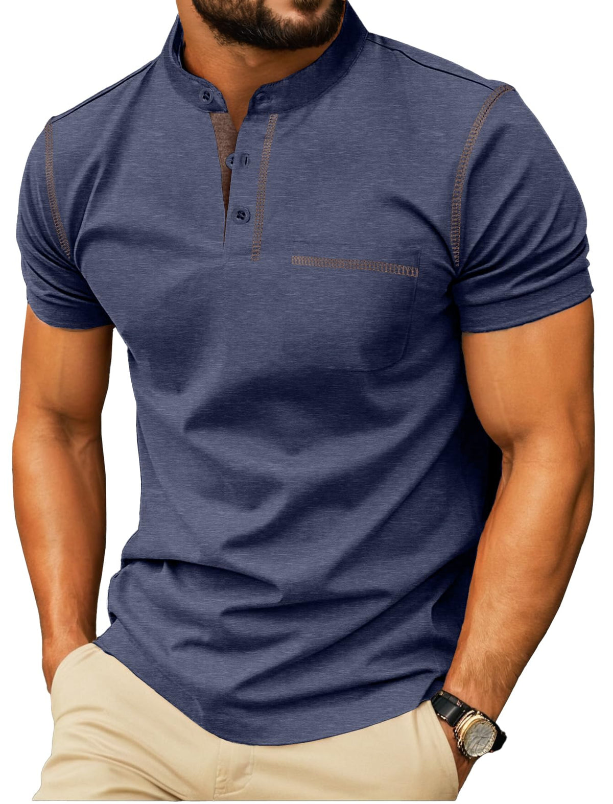 Sailwind Mens Henley Shirts Short Sleeve Summer Casual Classic Cotton T Shirts Pocket Button Shirt