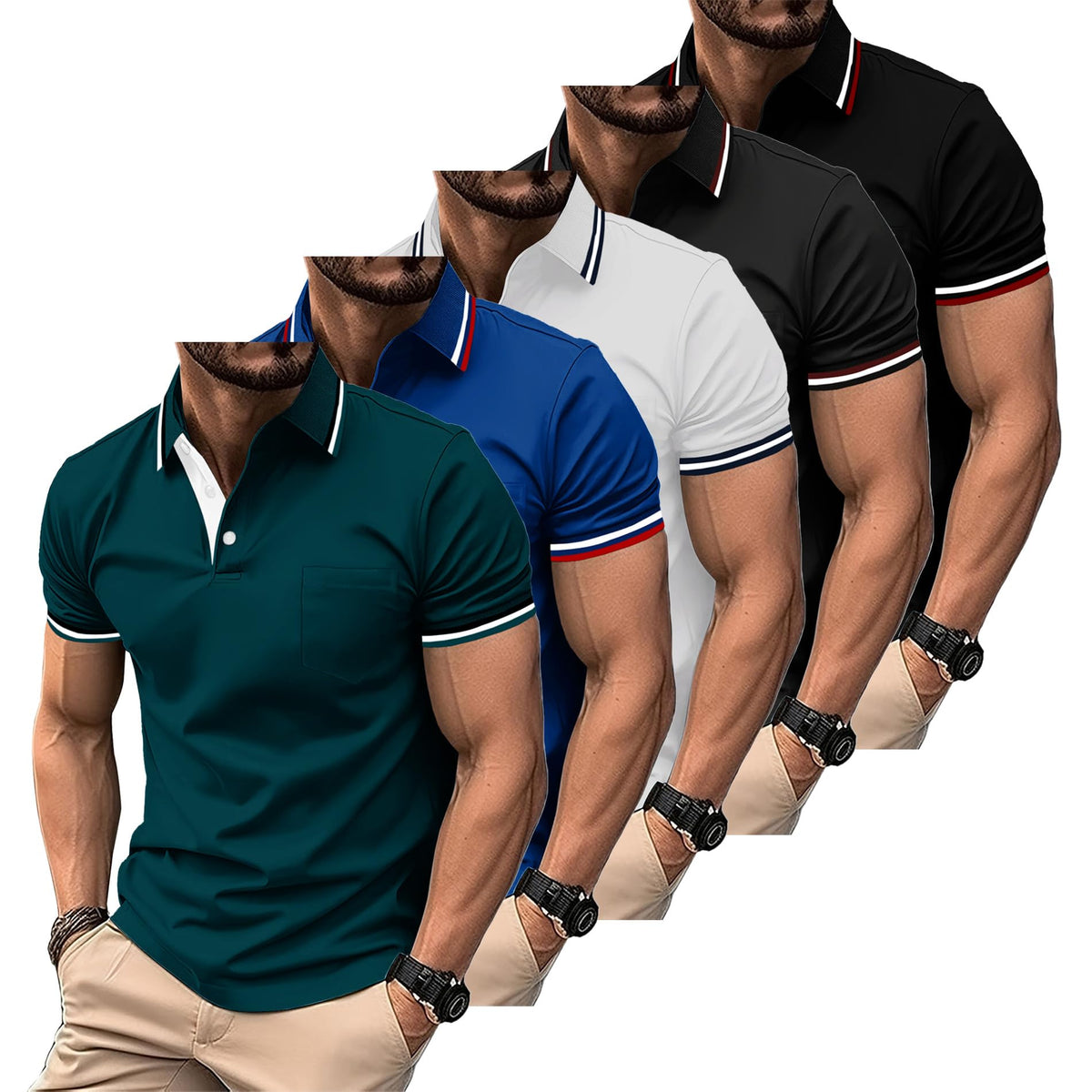 SWISSWELL 5 Pack Mens Polo Shirts Short Sleeve with Pocket Performance Golf Polos for Men Casual Collared Athletic T-Shirt