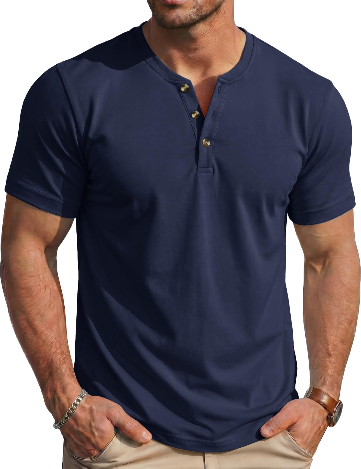 MAGCOMSEN Men's Henley Short Sleeve Shirt Moisture Wicking Lightweight Cotton T-Shirts Casual Summer Basic Tee Shirt