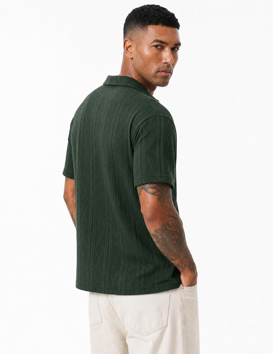 JMIERR Mens Polo Shirt Textured Knit Button Casual Short Sleeve Summer Vacation Beach Stretchy Golf Shirts