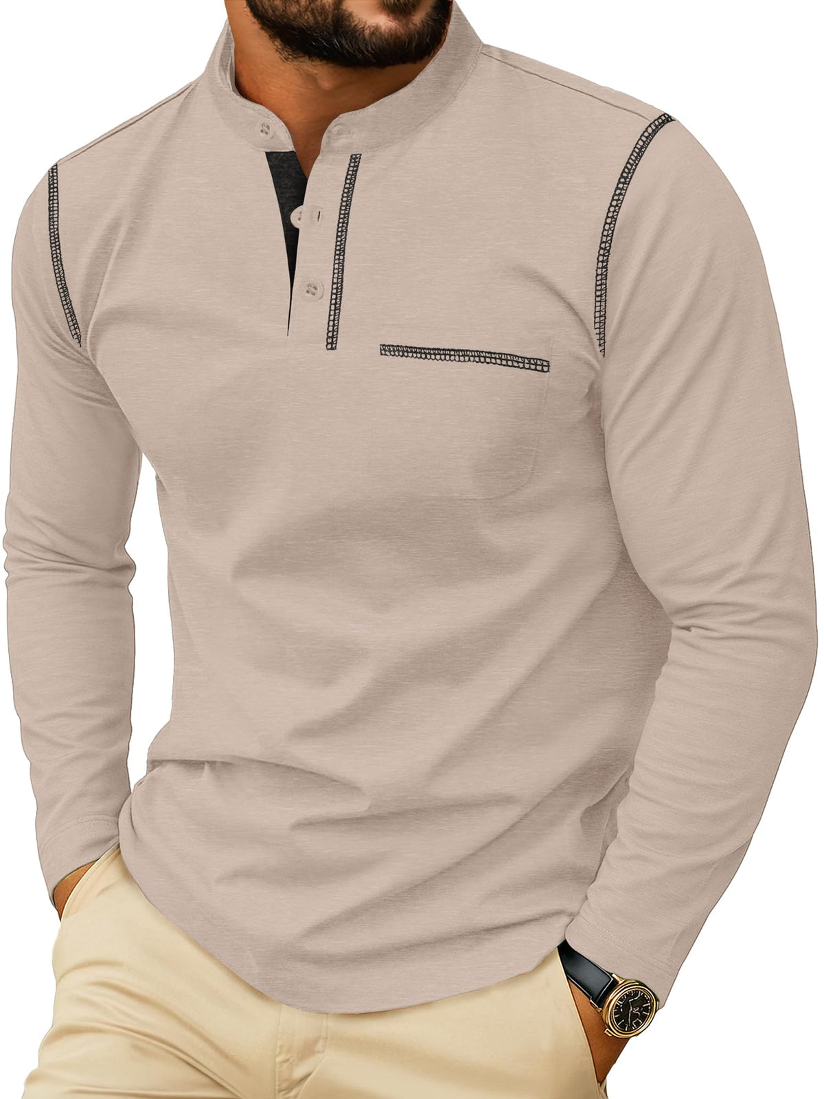 Sailwind Men's Henley Shirts Long Sleeve Button T-Shirt Casual Stylish Cotton Pullover Shirt with Pocket