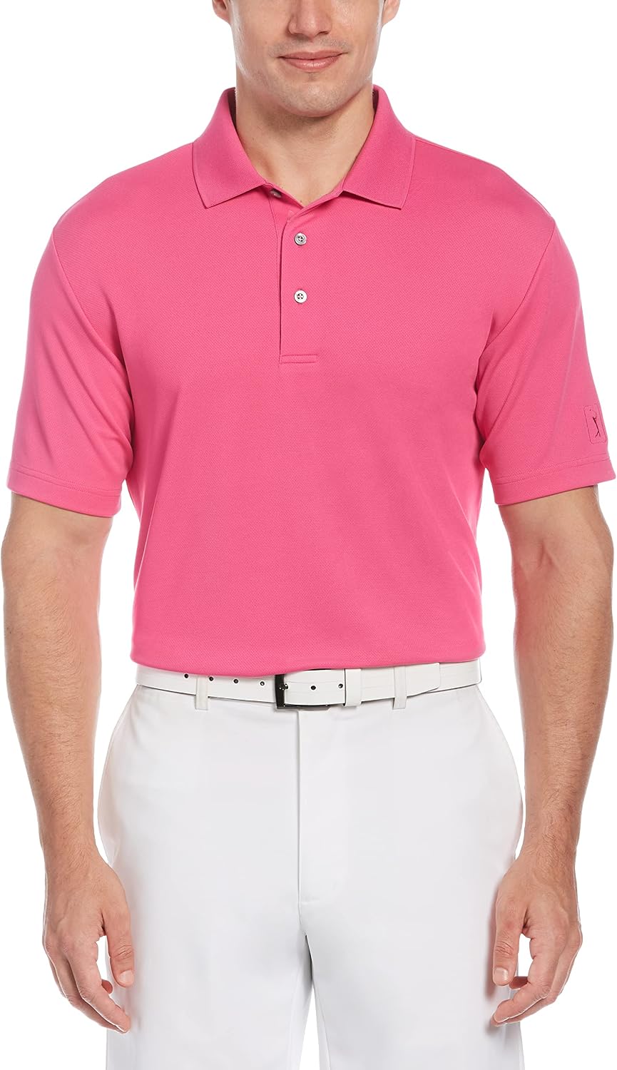 PGA Tour Men's Airflux Solid Mesh Short Sleeve Classic Golf Polo Shirt