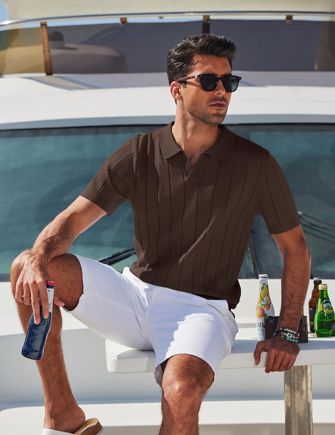COOFANDY Mens Polo Shirts Short Sleeve V Neck Knit Shirts for Men Casual Old Money Clothes Mens Golf Shirt