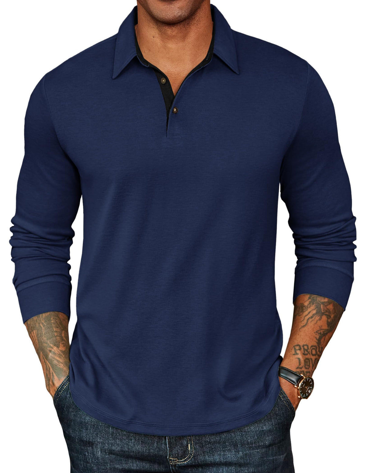 COOFANDY Mens Long Sleeve Polo Shirts Classic Casual Button Polo Tee