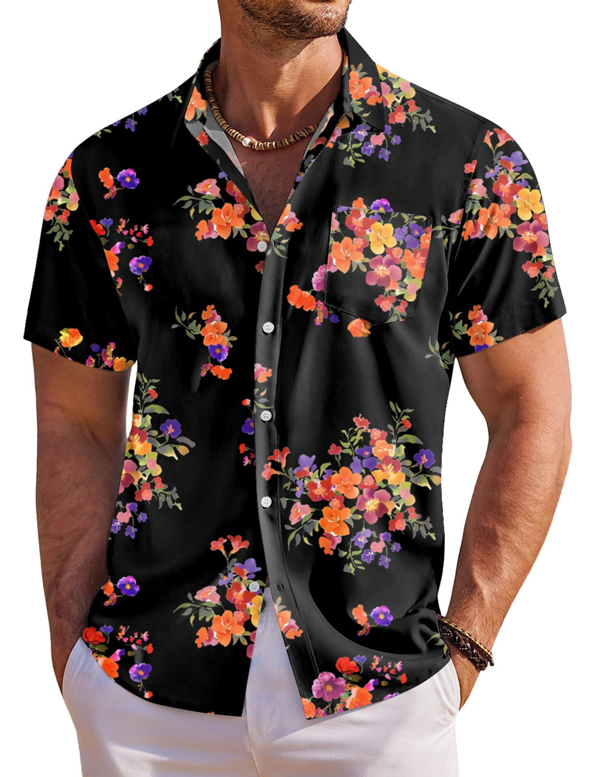 COOFANDY Men's Hawaiian Shirt Short Sleeve Floral Button Down Shirts Tropical Holiday Beach Shirts