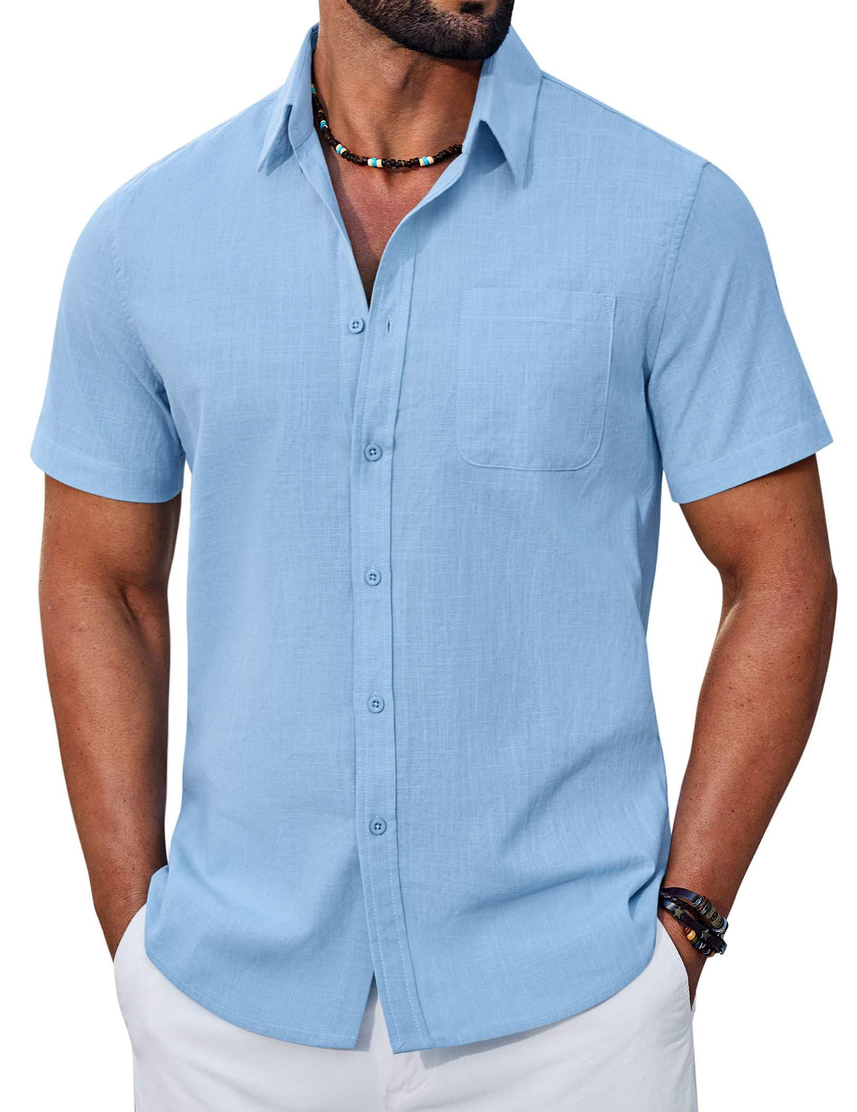 COOFANDY Mens Button Down Shirt Short Sleeve Casual Stylish Cotton Shirts Linen Textured Summer Beach Wedding Shirt