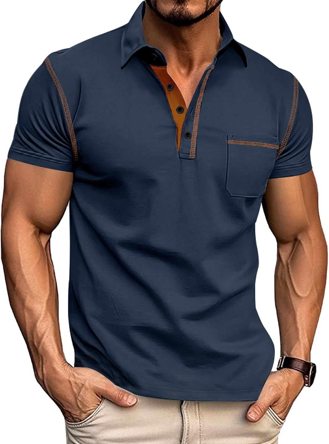Men's Polo Shirts Short Sleeve Golf Polo T Shirt Lightweight Casual Button Down Shirts Summer Collared with Pocket