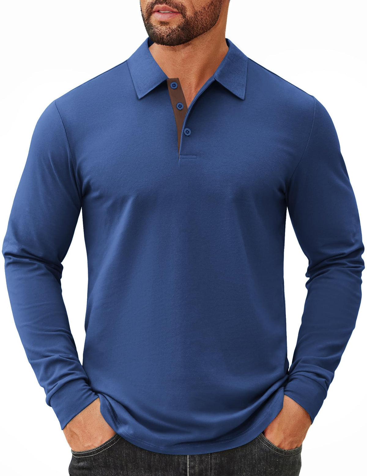 COOFANDY Mens Long Sleeve Polo Shirts Cotton Collared Shirts Casual Business Polo Classic Golf T Shirts