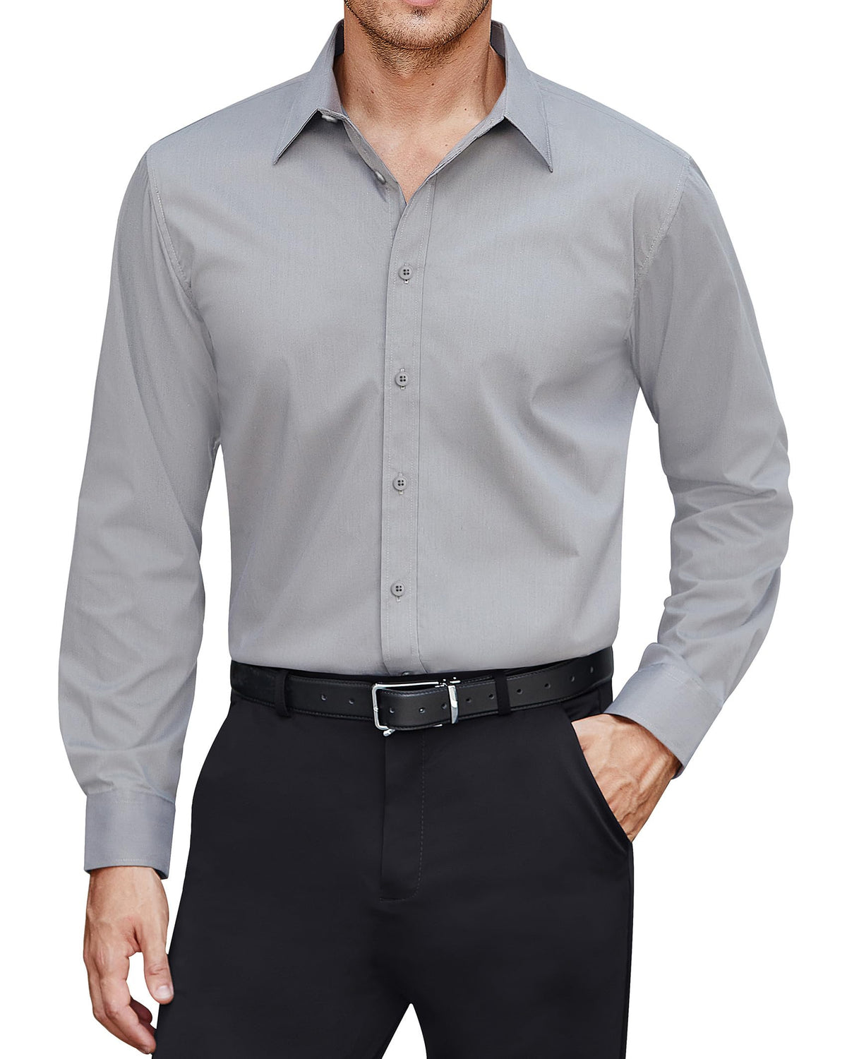 J.VER Men's Dress Shirts Stretch Stain Shield Long Sleeve Solid Formal Shirt Business Casual Button Down Shirts