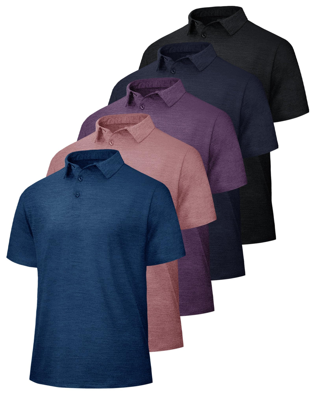 BOOJO 5 Pack Polo Shirts for Men - Quick Dry Moisture Wicking Performance Short Sleeve Mens Golf Shirts for Work Athletic