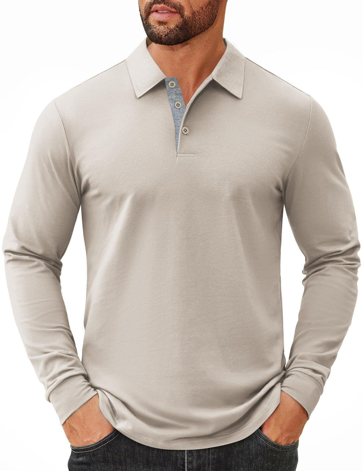 COOFANDY Mens Long Sleeve Polo Shirts Cotton Collared Shirts Casual Business Polo Classic Golf T Shirts