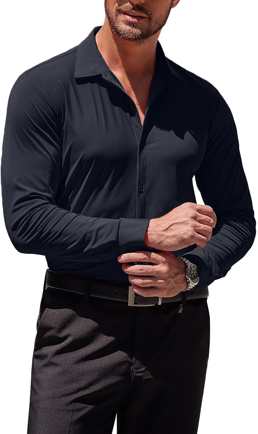 COOFANDY Men's Muscle Fit Dress Shirts Wrinkle-Free Long Sleeve Casual Button Down Shirts