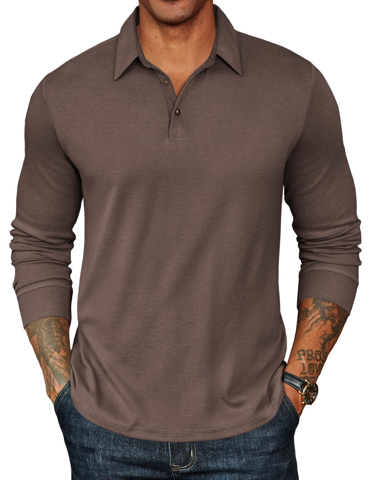 COOFANDY Mens Long Sleeve Polo Shirts Classic Casual Button Polo Tee