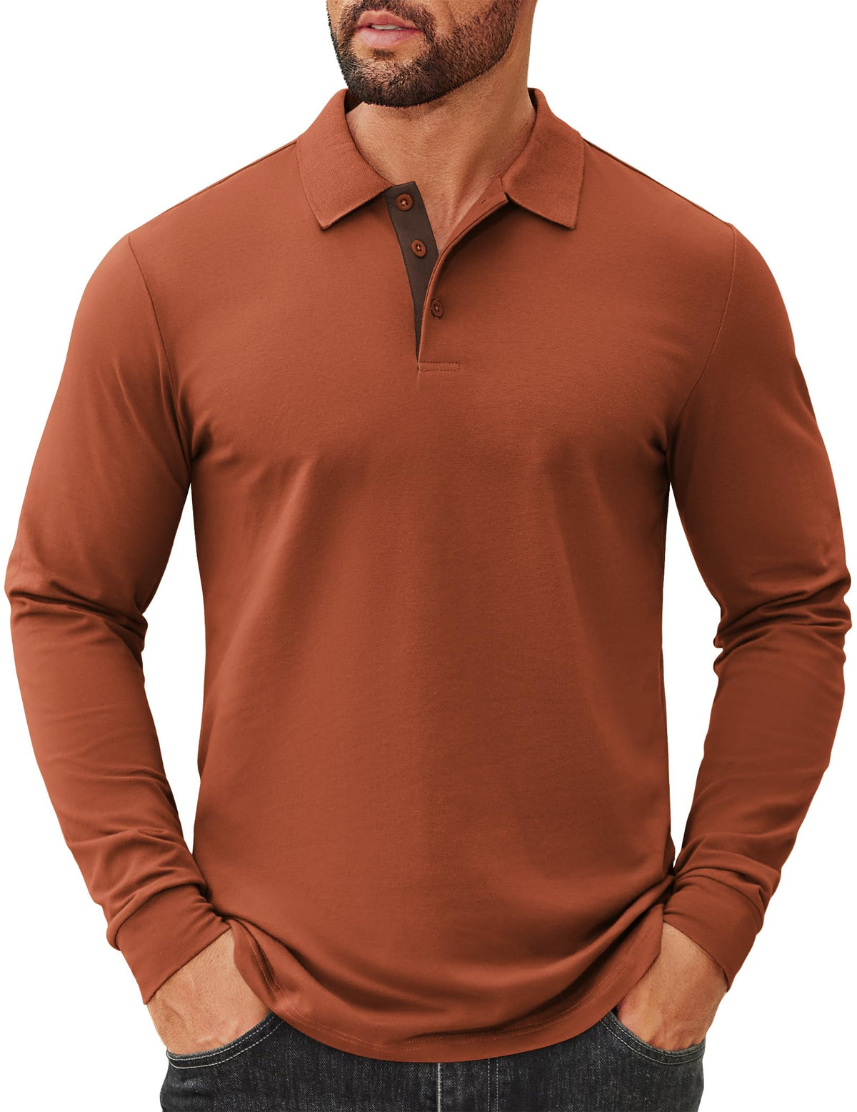 COOFANDY Mens Long Sleeve Polo Shirts Cotton Collared Shirts Casual Business Polo Classic Golf T Shirts